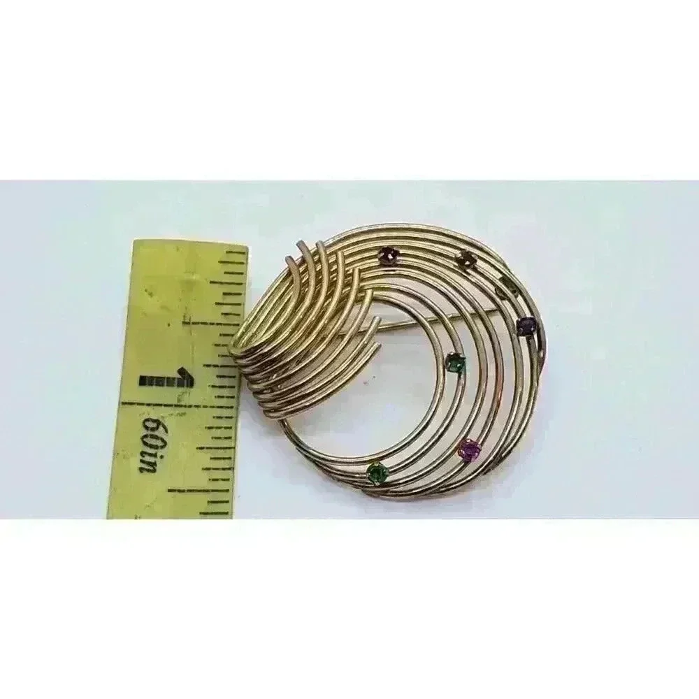 1950s Brooch 12k Gold Fill Rhinestone Art Deco Swirl MCM signed Winard